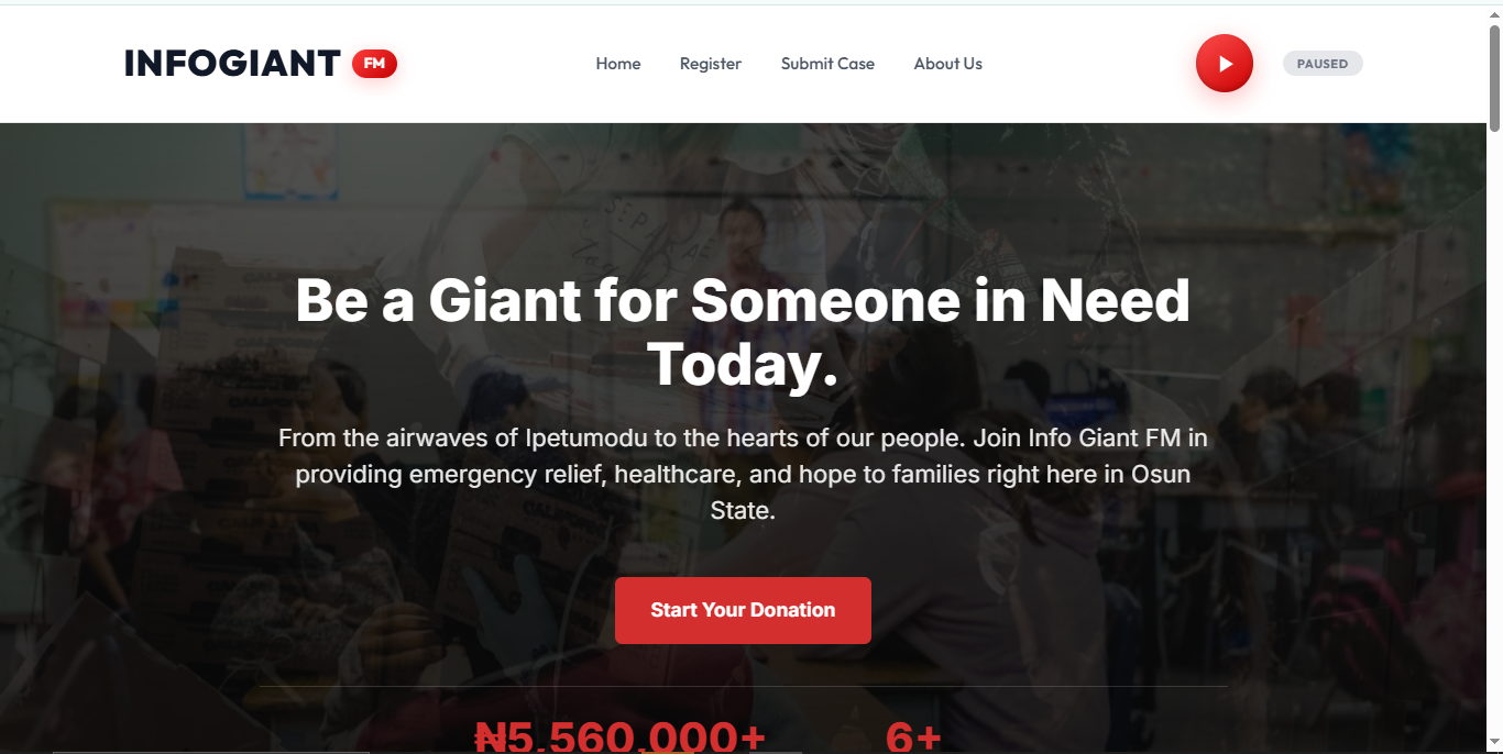 Project Case Study: InfoGiant Charity Platform main feature